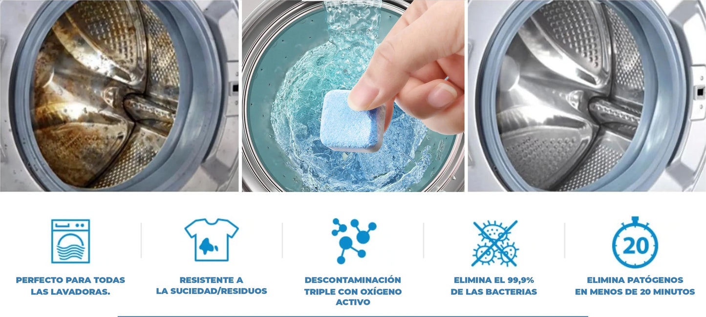 100 Pastillas Limpiadoras de Lavadora 🦠 UltraShine Elimina Bacterias y Cuida tu Ropa 👗